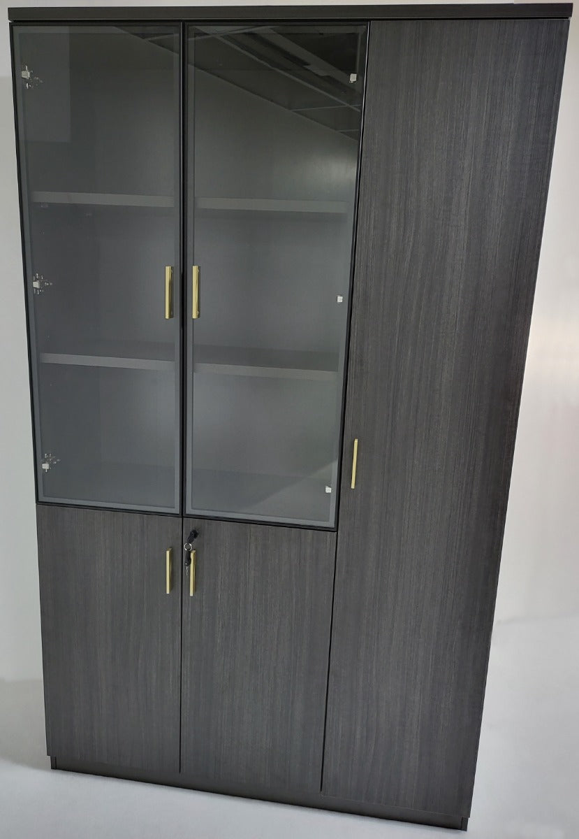 Modern Modular 1200mm Wide Three Door Bookcase in Grey Oak - HS0412